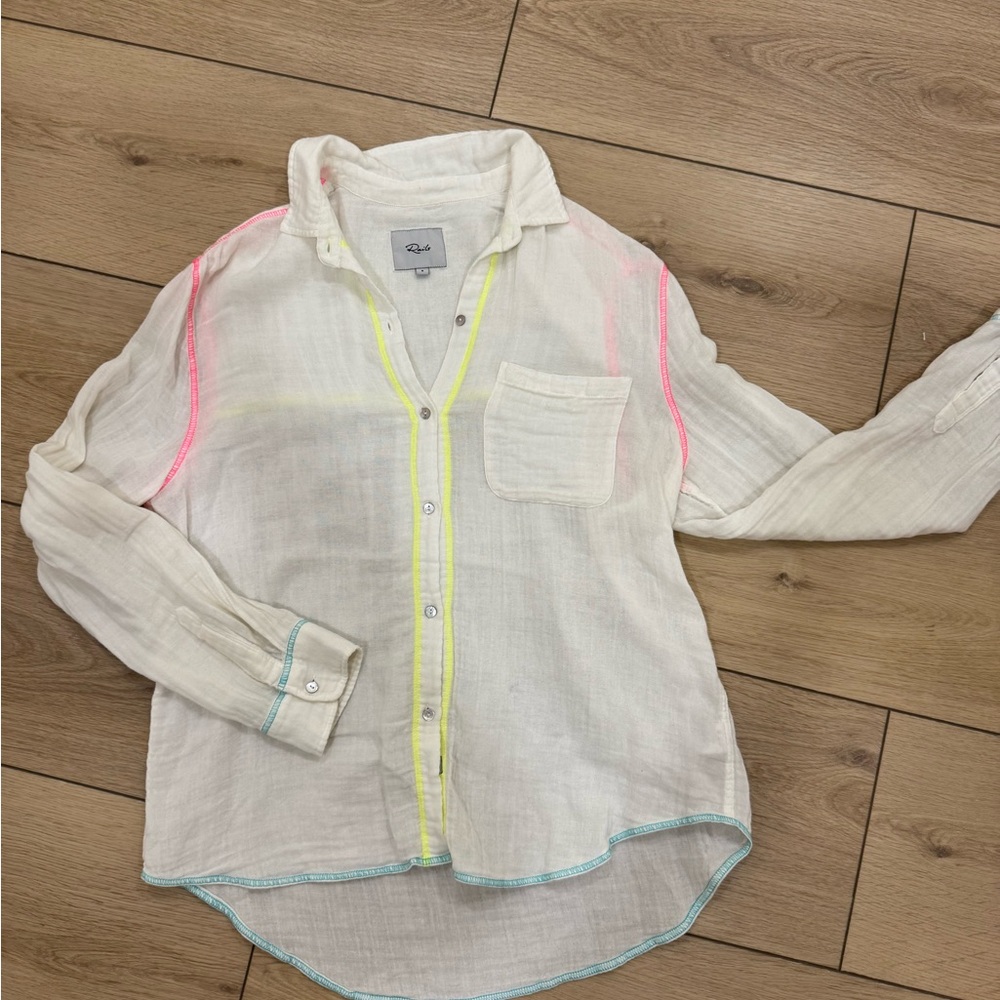 RAILS Lightweight White Button-Down Shirt with Neon Trim